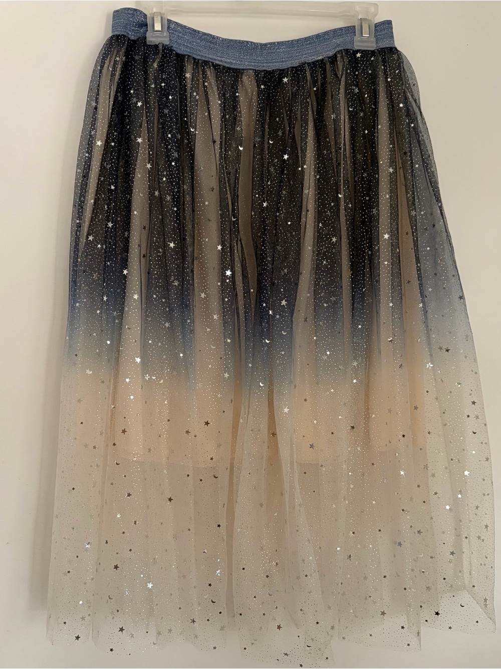 Ombre Star Tulle A-Line Skirt in black and Cream NWOT L